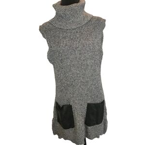 Banana Republic Women's M Knit Faux Leather Pockets Mockneck Sleeveless Tunic